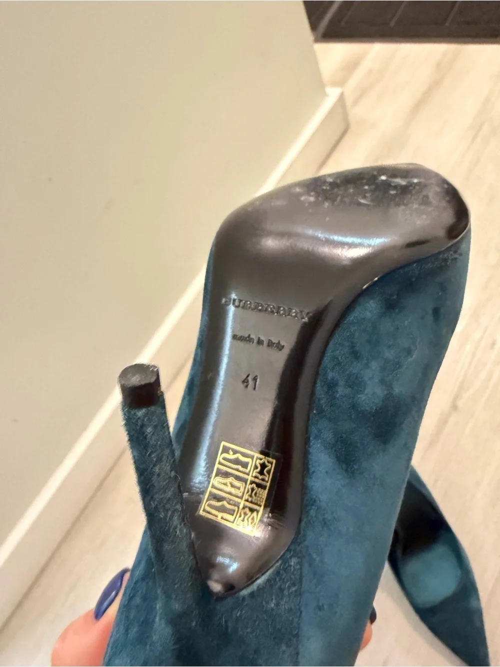 Burberry Dark Teal Suede Pointed-Toe Heels